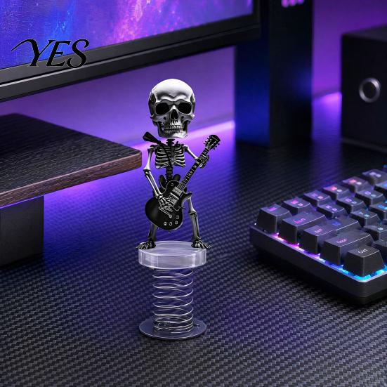 Car Interior Accessories Skull Spring Ornament, Rocking Figurine, Acrylic Swaying Expressive Skeleton Dashboard Decor for Vehicle, Wear-resistant
