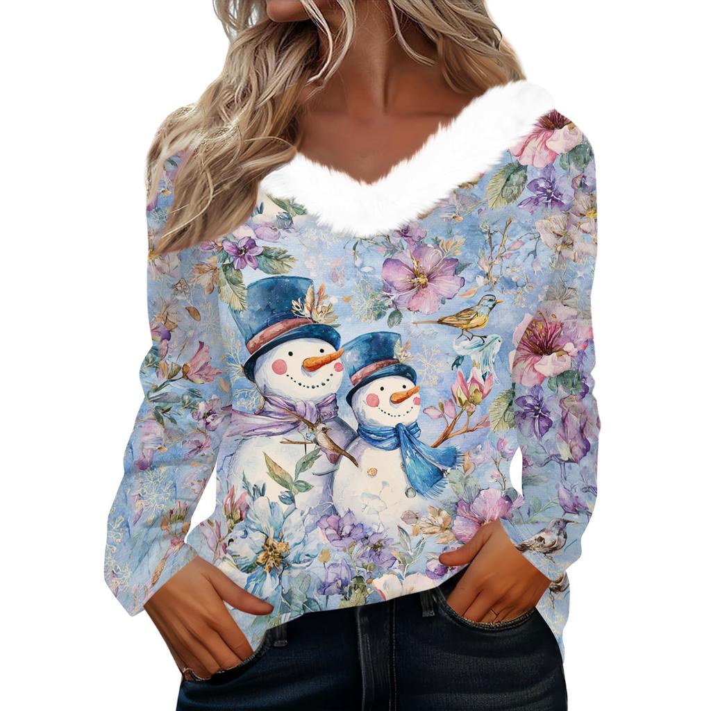 Long Sleeve Shirts For Women Cute Tops Christmas Prints Tees Blouses Casual Plus Size Basic Tops Pullover
