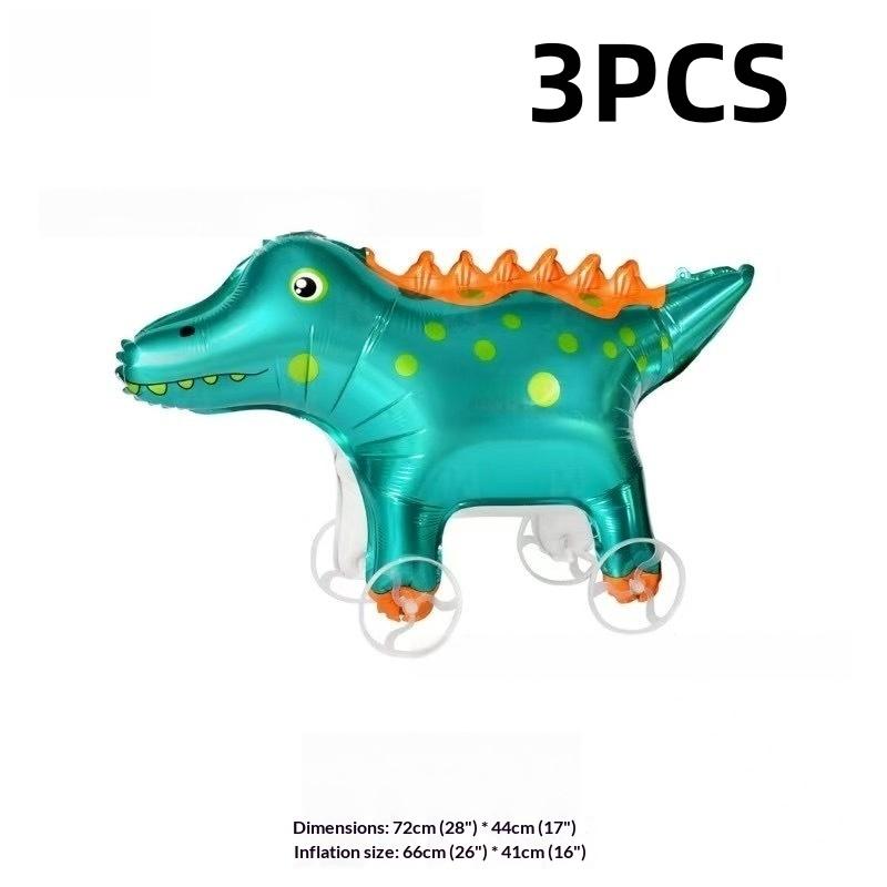 1/3Pcs Sika Deer Lion Triceratops Crocodile Rooster Walking Animal Balloons Large Animal Balloon With Wheels For Kids Toys