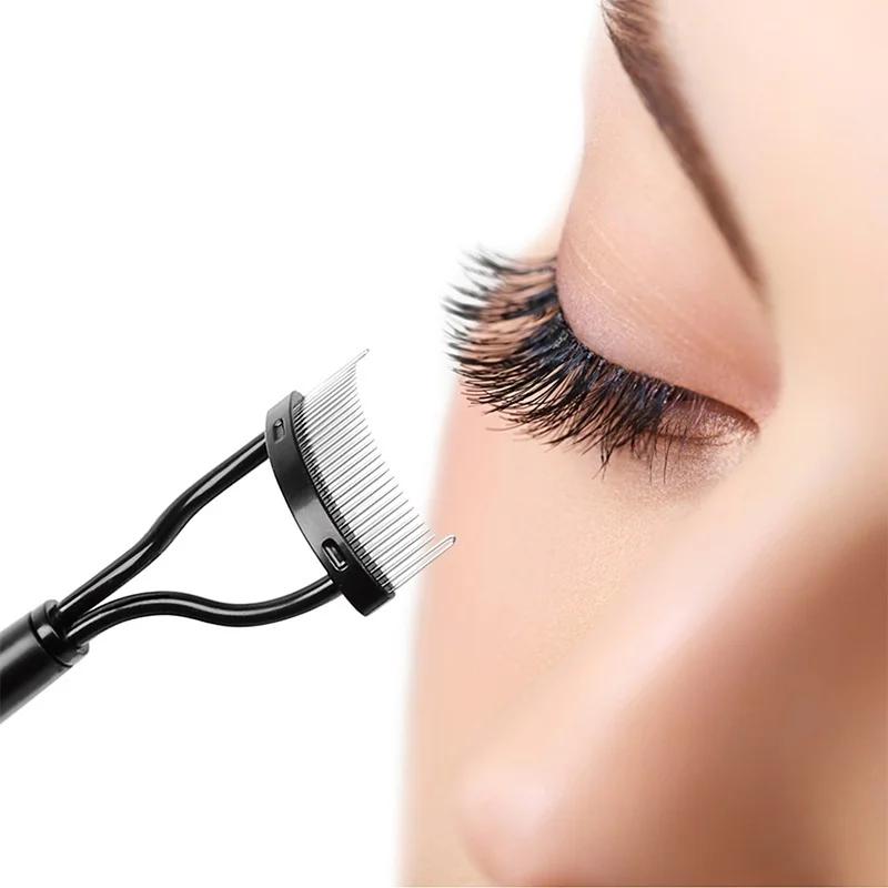 Portable Eyelash Comb Half-Curved Steel Needle Eyebrow Shaving Brush Grafting Eyelash Tool Women's Facial Makeup Accessory