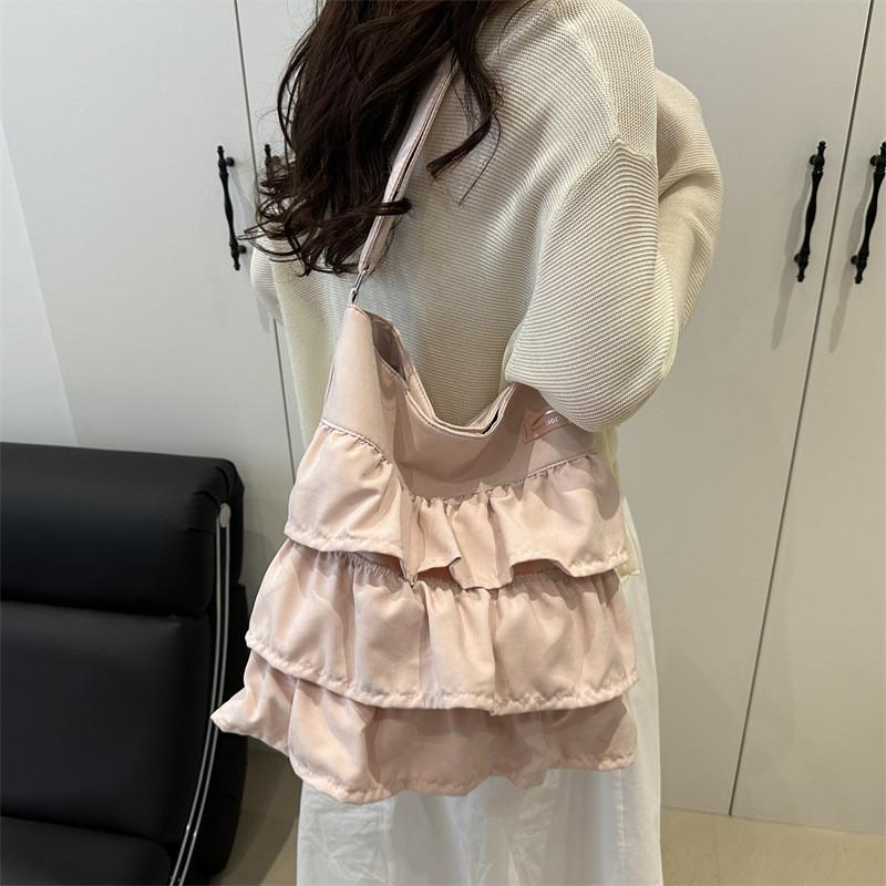 Nylon Tote Bag With Ruffle Design For Casual Daily Use