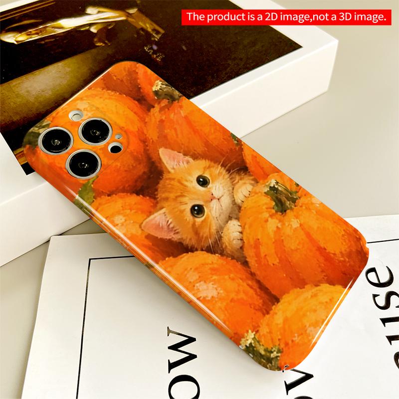 2DFlat Pumpkin Patch Kitten All inclusive film hard iPhone case, compatible with iPhone 18 Pro Max 17 16 15 14 13 12 11