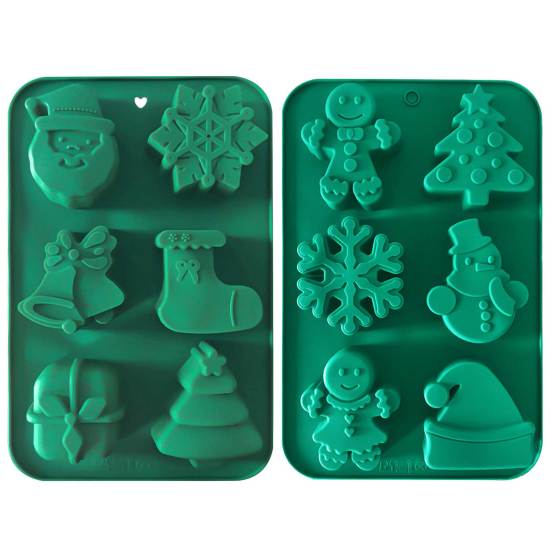 Christmas Silicone Cake Mold Set Xmas Tree Snowman Santa Claus Bells Snowflake Gingerbread Man Baking Mold DIY Baking Tool Kit