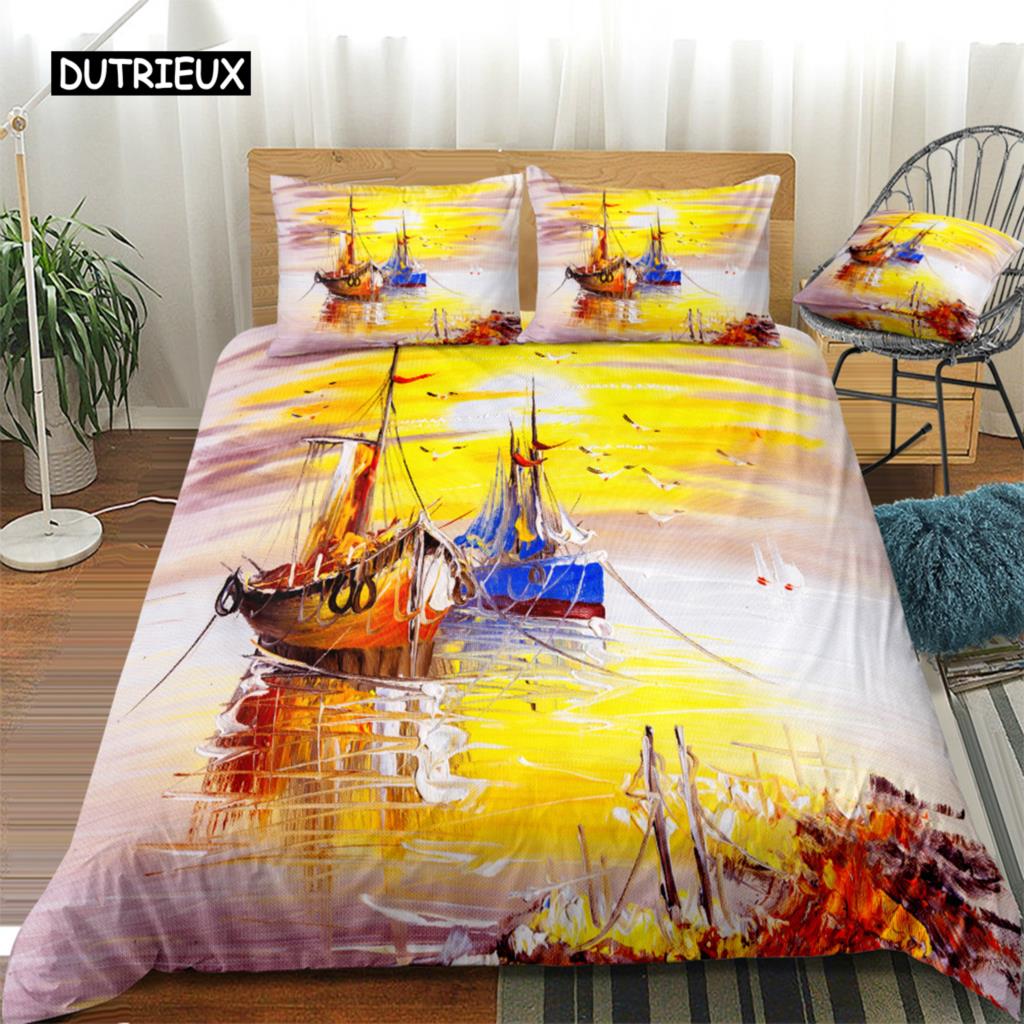 Oil Painting Landscape King Dimension Queen Size Bedspread Cover Natural Scenery Sleep Bedding Collection Teen Adult Floral Ocean Building Heavy-duty