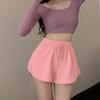 Women Summer Shorts Drawstring High Elastic Waist Solid Color A-line Soft Breathable Thin Loose Beach Sports Jogging Shorts
