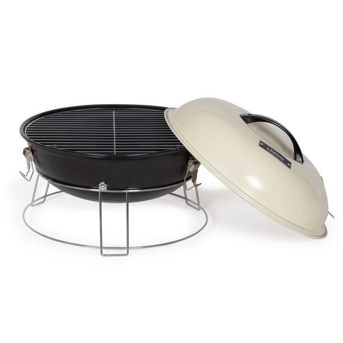 Portable Charcoal Barbecue - LIVOO - DOC301 - Ø34 Cm - Chrome-plated Grill - Height 18 Cm - Handles - Safety Latches