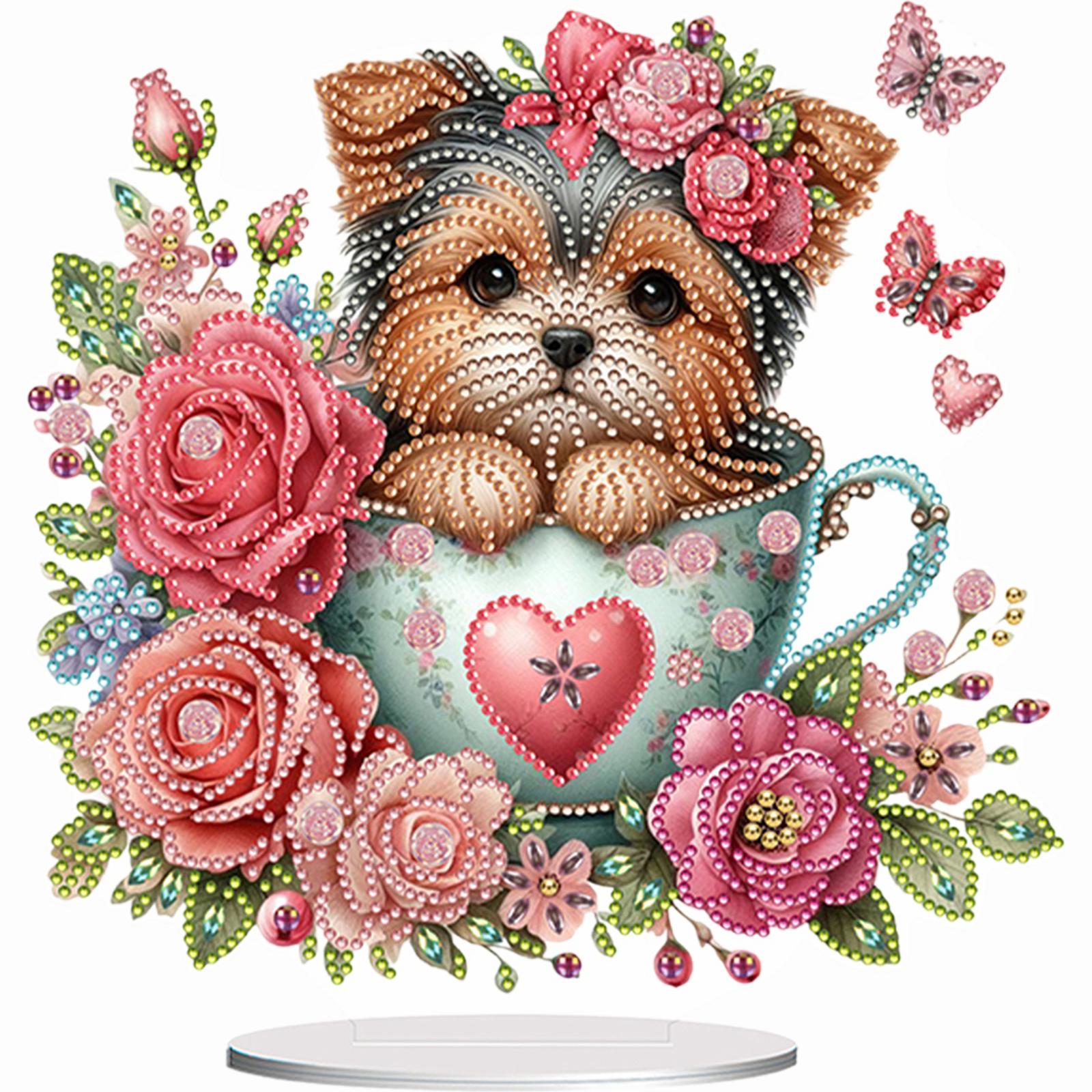 

2D Flat Teacup Puppy Print DIY 5D DIY Diamond Art Tabletop Decorations Diamond Painting Desktop Decorations for Adults Beginner