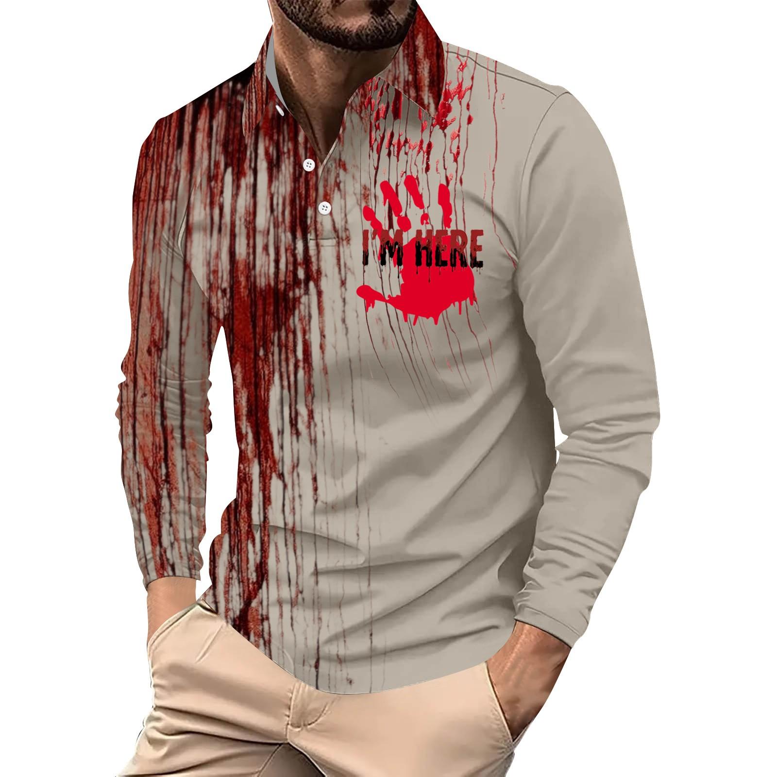 

Мужской свободный и повседневный топ с длинными рукавами на пуговицах с лацканами и принтом букв на Хэллоуин XL