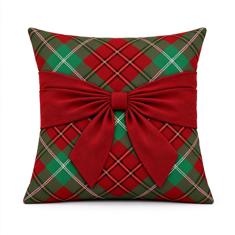 Festive Christmas Pillow Cover Plaid Sofa Pillowcase Holiday Decor Throw Pillow Cover Cozy