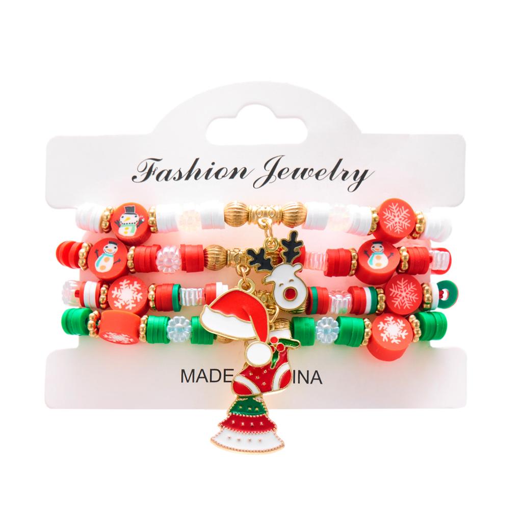 Merry Christmas Tree Santa Claus Bracelet For Women Xmas Deer Crystal Polymer Clay Beads Woven Bracelet New Year Jewelry