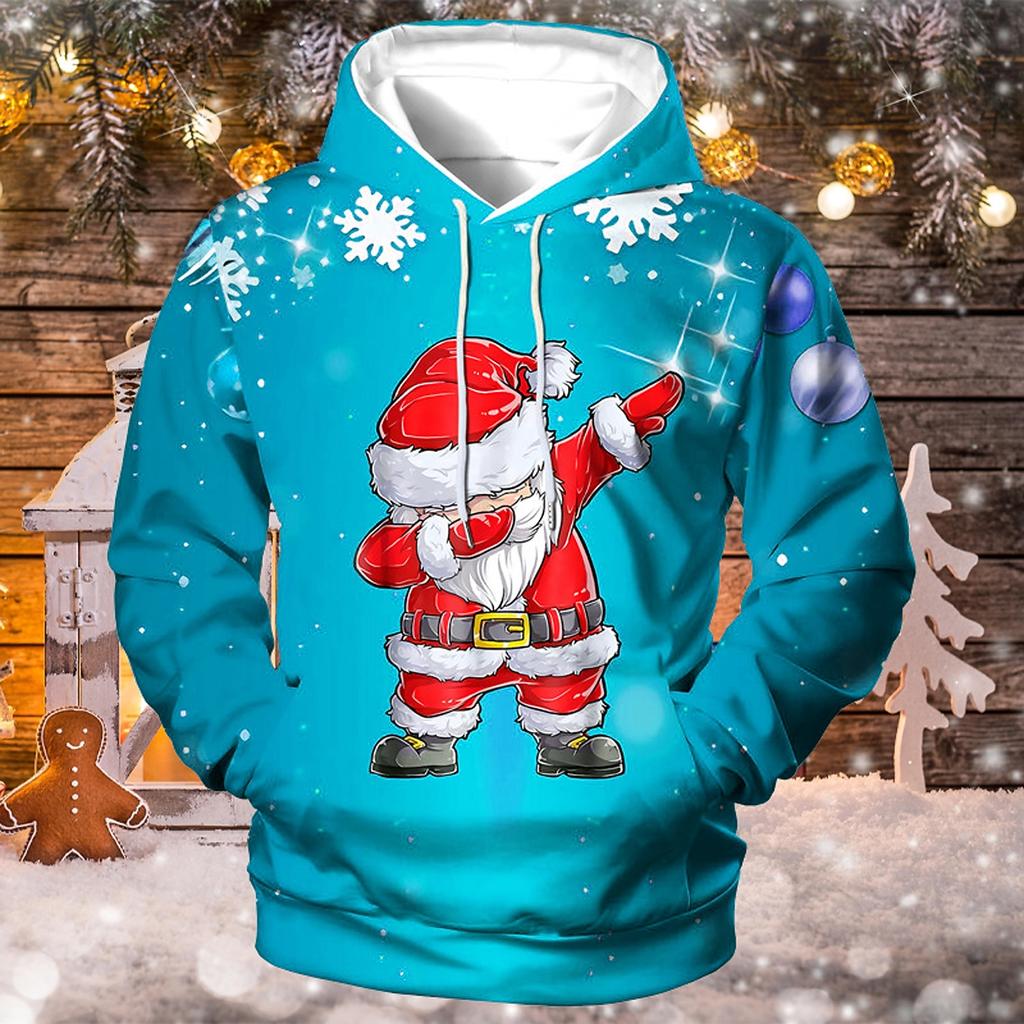 Christmas Men's Santa Claus 3D Hoodies Unisex Pullover Yellow Red Royal Blue Blue Green Hooded Santa Claus Graphic Prints