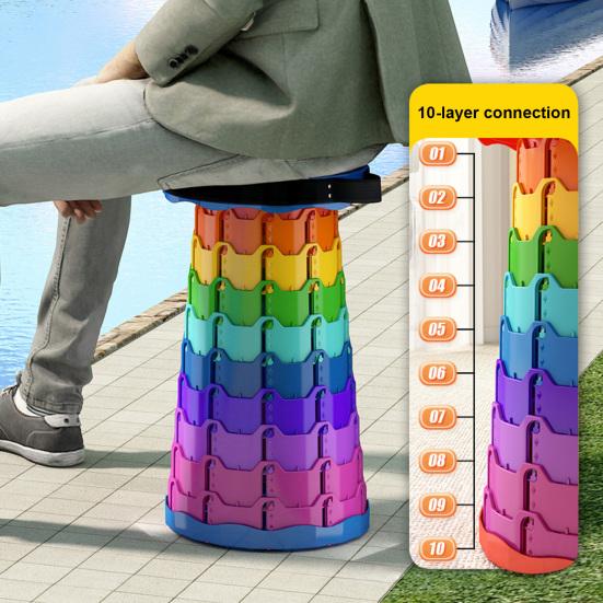 Folding Stool with Carrying Handle Height Adjustable Retractable Stool Heavy Duty Outdoor Camping Picnic Fishing Collapsible Telescoping Chair