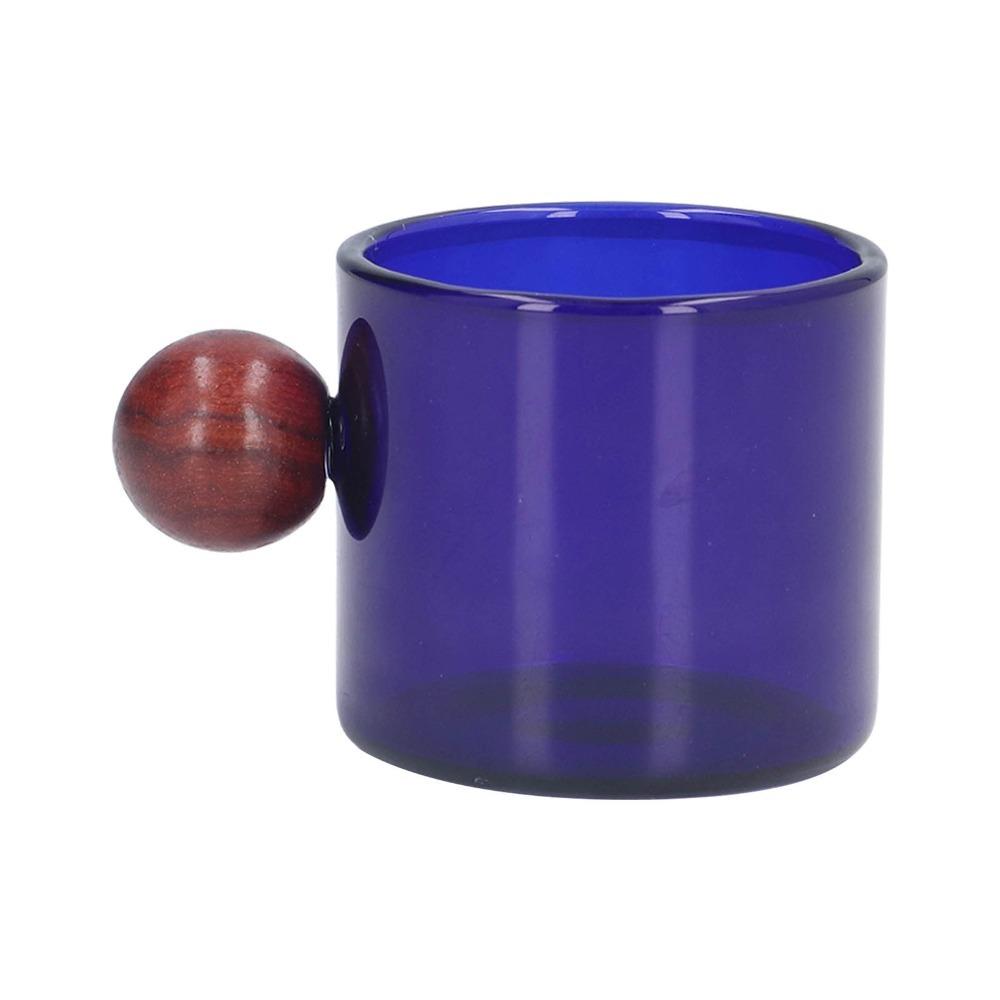 Mini Size Vintage Style Glass Coffee Cup 3.7oz Capacity Heat Resistance Glass Mug Wooden Ball Handle Glass Coffee Mug Coffee синий