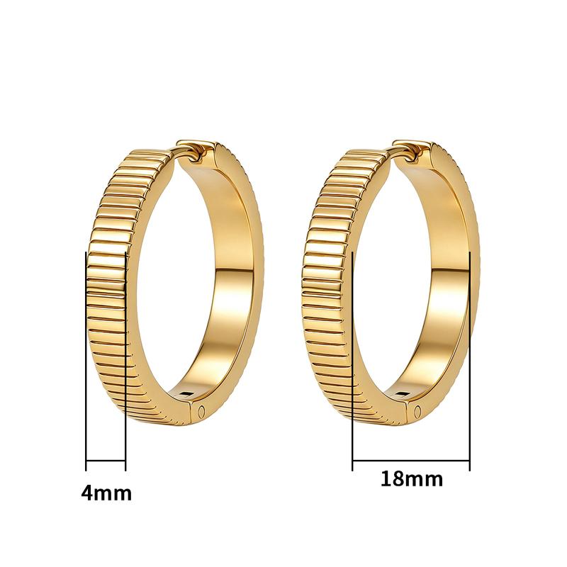 FINE4U 316L Stainless Steel Vertical Ridged Hoop Earrings Click Hinged Circle Hoops Hypoallergenic Textured Ear Jewelry