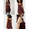UO Two-Way Design Pleated Wrinkle Feeling A- Style Hemline + Elastic Shrink Wrinkle Wrapped Chest Full Open Shoulder Strap Dress
