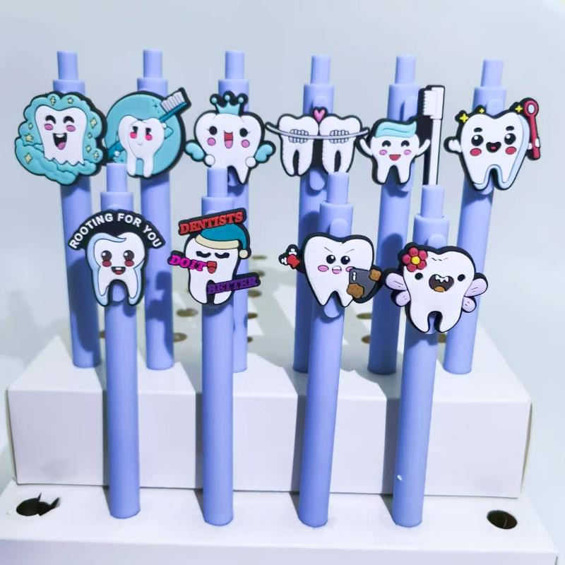 Soft Teeth Dentist Gel Pens 10 Pieces Blue Ink Retractable Stationery Set For Dental School Office Exam Use
