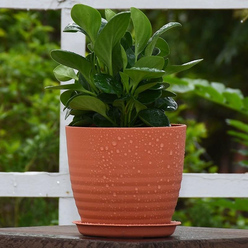 European Style Thickened Resin Flower Pot with Tray Simple Round Green Dipcorn Planting Pot