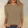 T-shirt uni à col rond et manches 3/4 pour femme - Haut décontracté à coupe ample