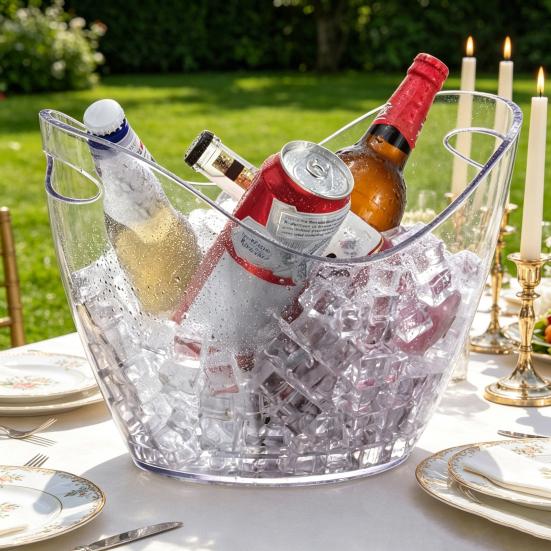 Cubo de Hielo en Forma de Lingote Gran Capacidad Doble Asa Refrigerador Portátil para Cerveza Champaña Vino Cubo de Hielo Resistente para Fiesta Camping Picnic Barra de Casa