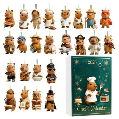 24Days Advent Capybara Toy Christmas Countdown Calendar 2D Flat Acrylic Pendant For Festive Car Rearview Stocking Stuffer Mantel