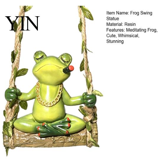 Small Hanging Figurine for Trees Swing Frog Garden Statue, Resin Meditating Ornament, Waterproof Outdoor Cute Decor Yard, Patio, Balcony, Porch,