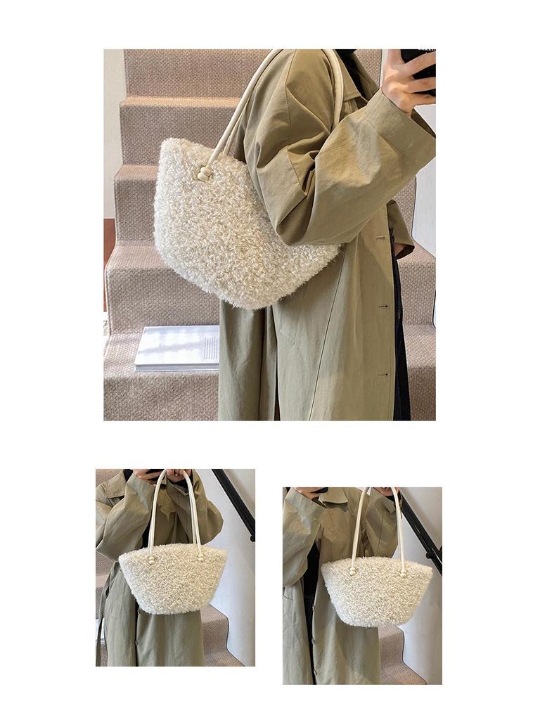 Handtas van nep lamswol in Koreaanse stijl - Pluizige niche design schouder- & okseltas voor herfst/winter