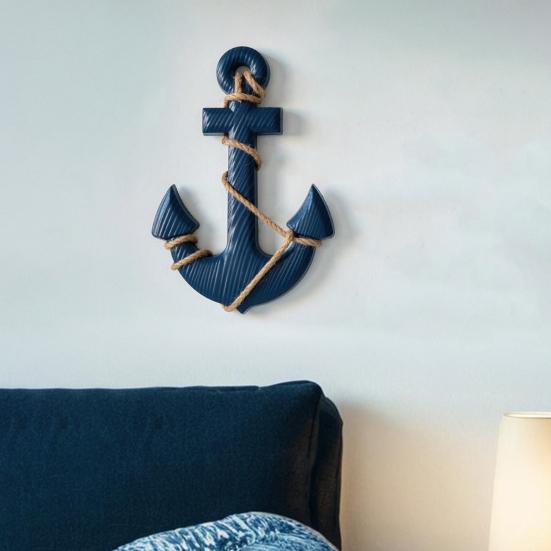 13 Inch Rustic Nautical Wooden Wall Art with Rope Coastal Beach Theme Wall Decor Handcrafted Wall Hanging Ornament for Living Room Bedroom Entryway
