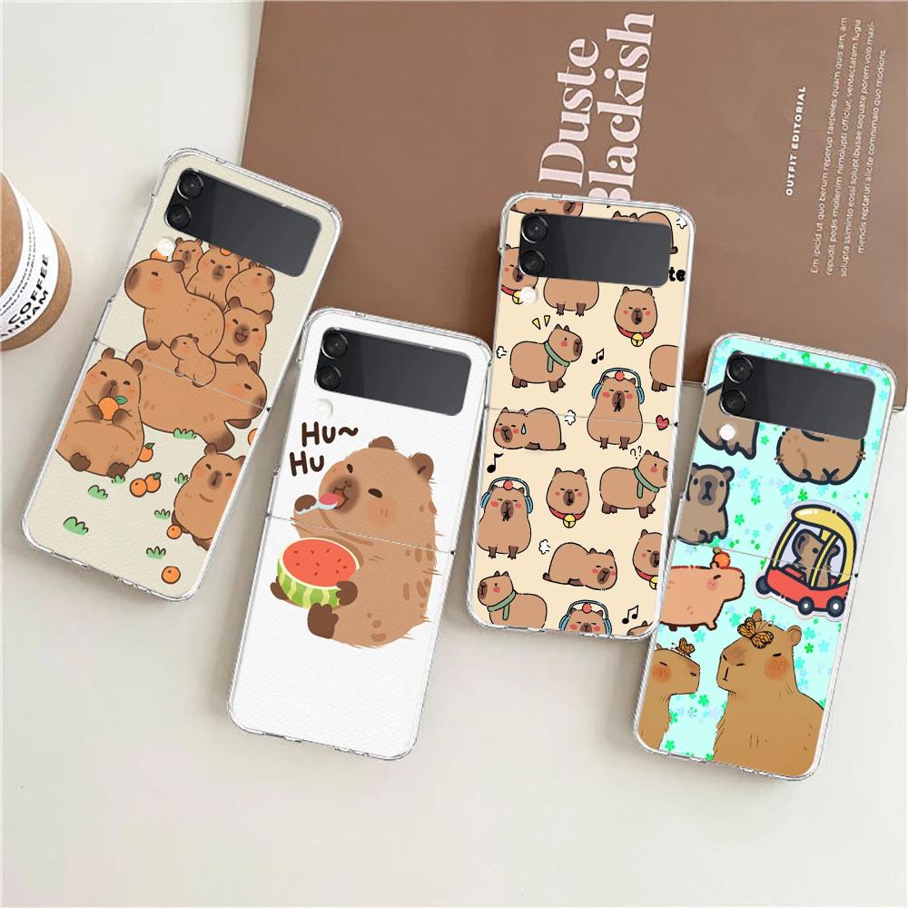 Cartoon Capybara Hard PC Phone Case For Samsung Galaxy Z Flip 5 4 3 Transparent Cover For Galaxy Z Flip 6 Foldable Shockproof
