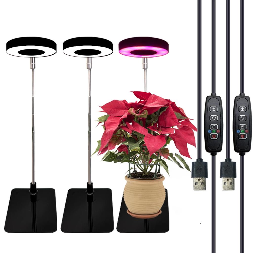 HOMEFISH 3-Color Full Spectrum LED Plant Grow Light with Base 3/9/12H Timer Height Adjustable 10-Level Dimming for Indoor Plants