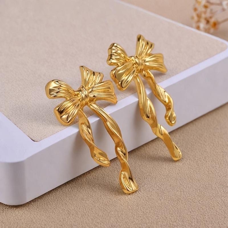 1 Pair of Bohemian Style Long Spiral Bow Earrings, Elegant and Graceful, Suitable for Women's Daily Commuting and Vacation Decoration, Creative Gift