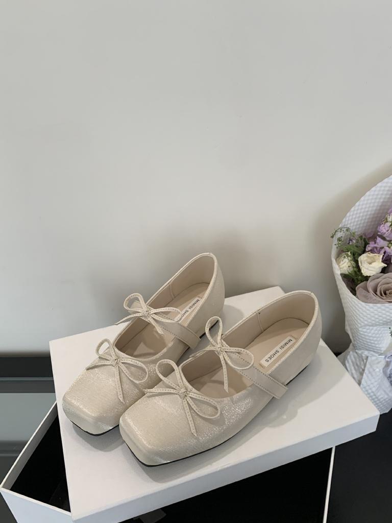 D3-102~ Inner Height Increase~ French Evening Breeze Bow Square Head Mary Jane Single Shoes Women's Shoes 2025 New Models