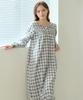 Meipeullawo G. Karomuster Langarm Leicht gebürstet Reine Baumwolle Damen Übergröße Kleid Pyjama