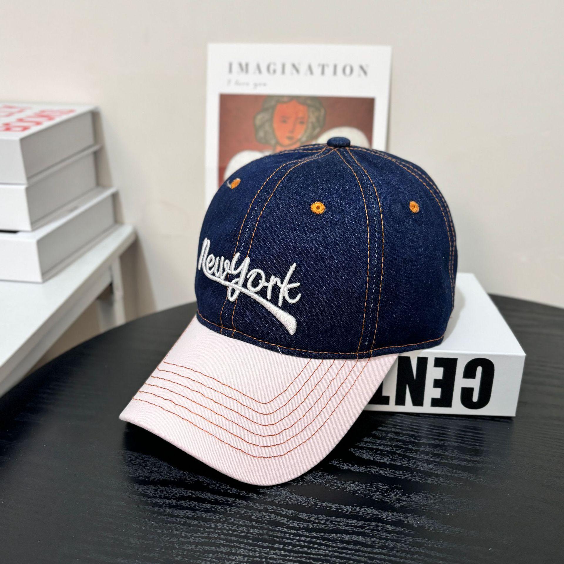 

Dongdaemun letter embroidered denim color matching baseball cap women s 2025 spring and summer new casual couple cap M（56-58cm）