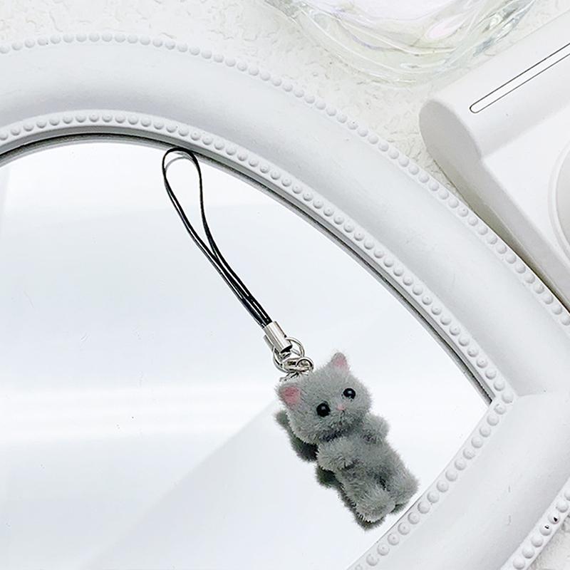 Cartoon Flocking Cat Keychain Cute Flocked Cat Animal Keyring Bag Pendant Backpack Charms Car Decor Diy Accessories Gift