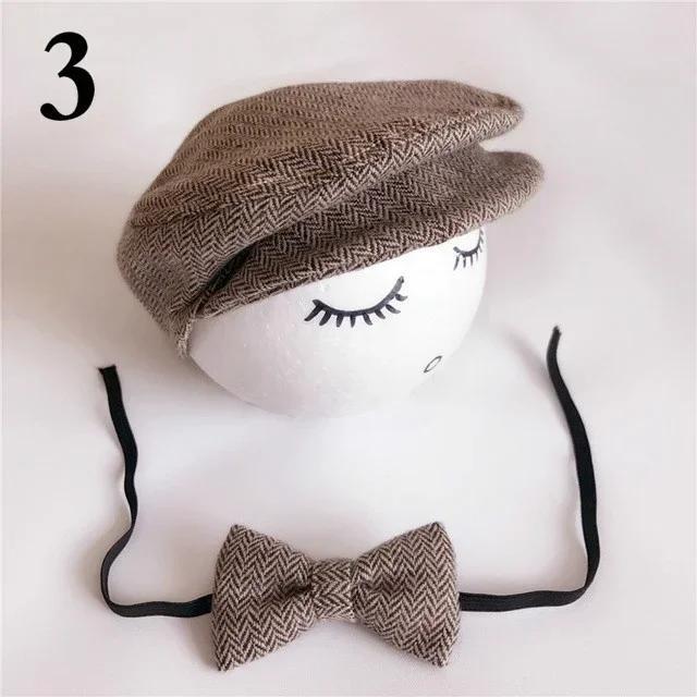 Newborn Photo Props Baby Boys Beret Hat + Bow Tie Set Newborn Newborn Photography Props Gentleman Cap Photo Outfit