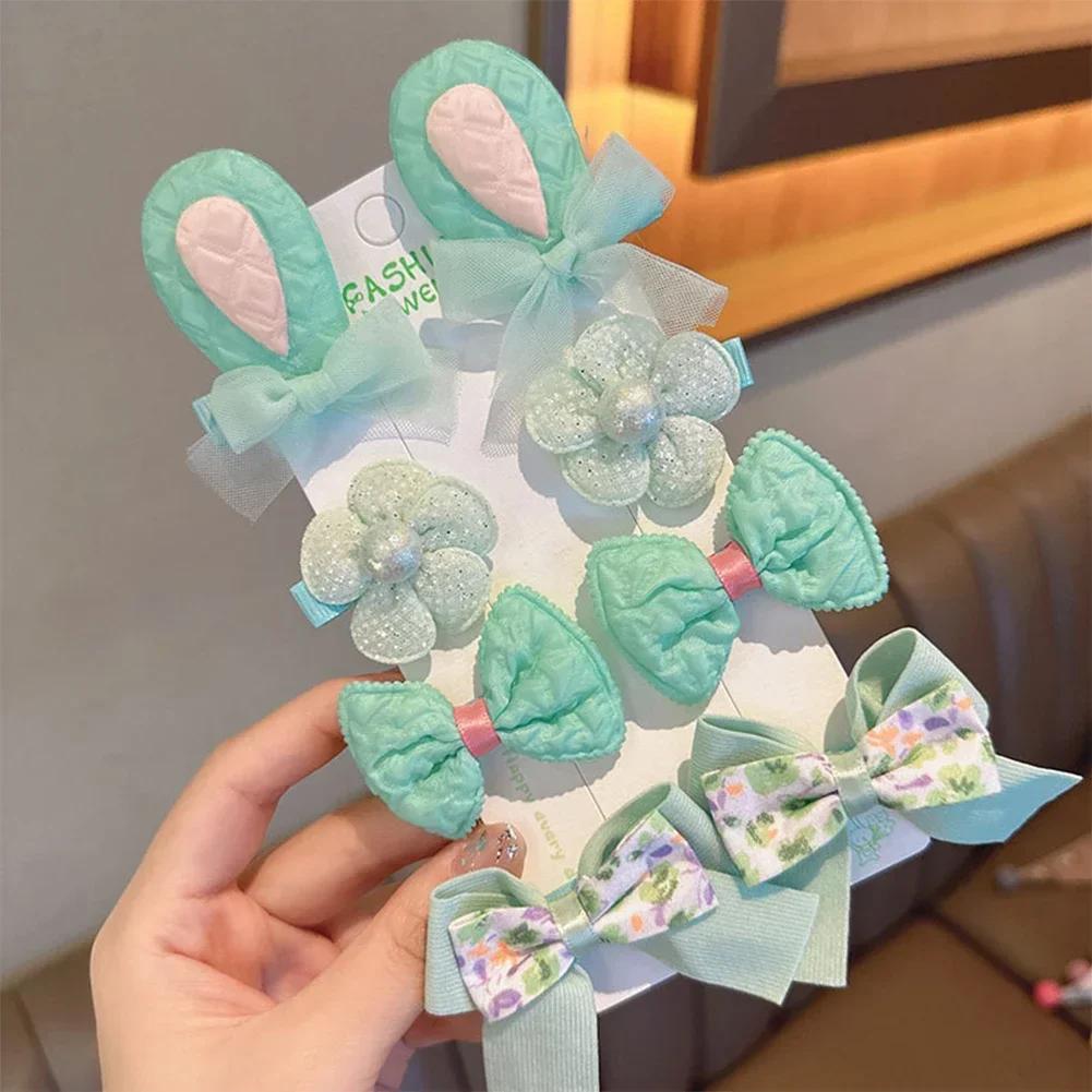 8pcs/set Cute Cartoon Rabbit Ear Hairpin Fabric Embroidery Flower Bowknot Hair Clips Girls Headwear Hair Accessories