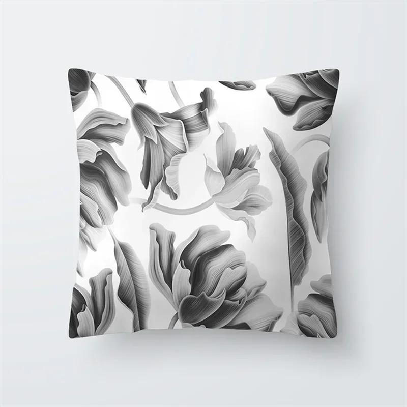 Tropical Plant Pillow Peach Skin Polyester Cushion Cover Sofa Car Home Decor Black White Leaf