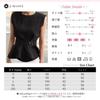 Sleeveless Round Waist Ruffle Plain Round Body Ruffle Linen Flare Adult Body Stylish Summer Blouse Black [J-Scott] Women's Blouse, Peplum, Neck, Belt,