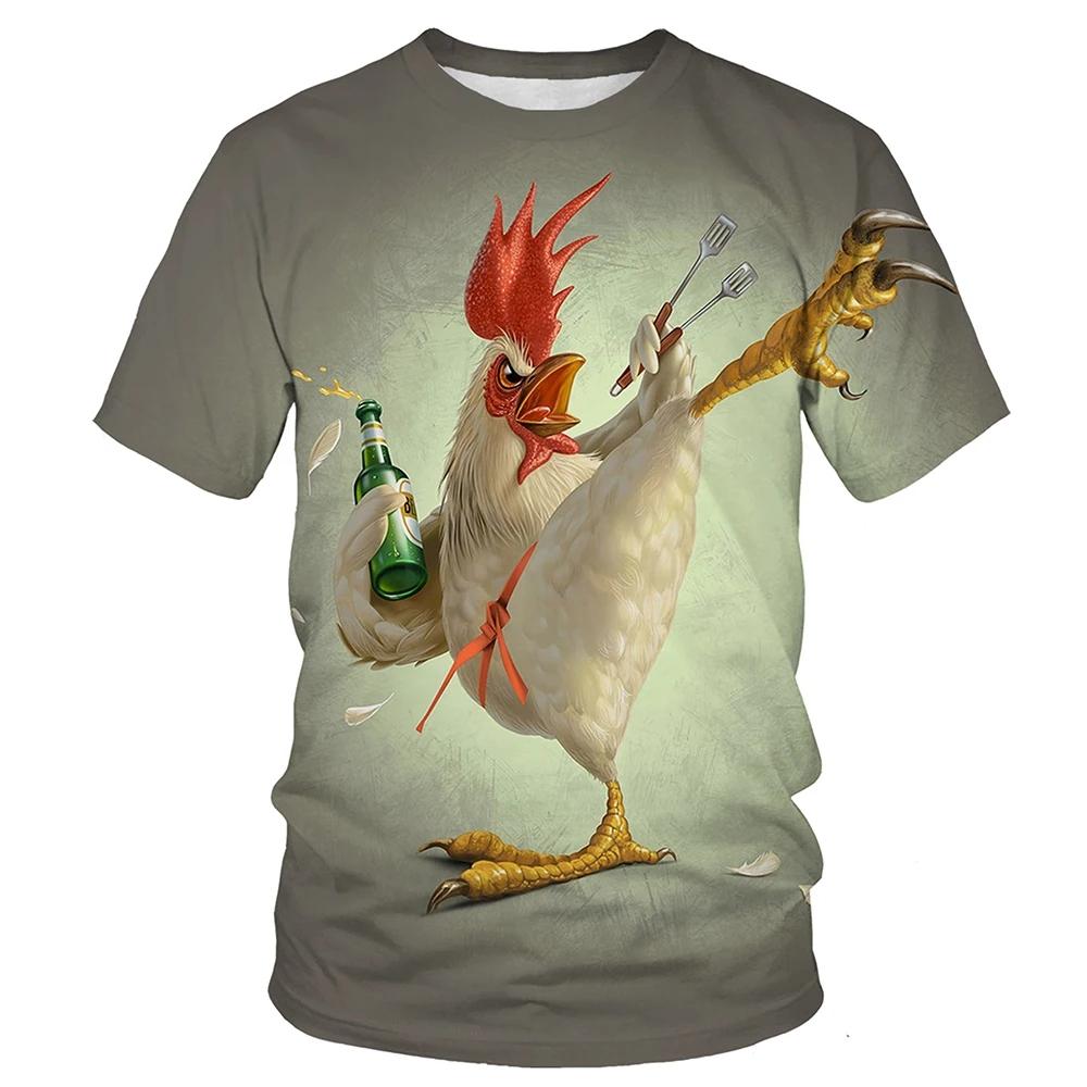 Summer Men's New Cute Chick Pattern T-Shirt, Fashionable Casual Fun Streetwear, Breathable Plus-Size Crew Neck Top