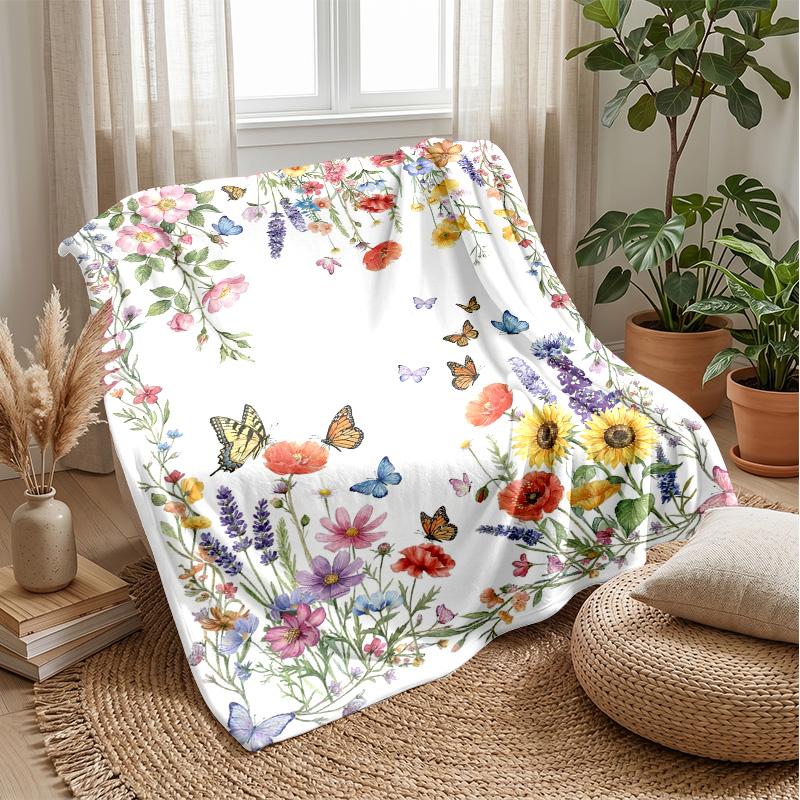 Butterfly and Flower Art Blanket Personalized Name Flannel Blanket Soft Cozy Plush Throw for Sofa Bed Lightweight Home Decor