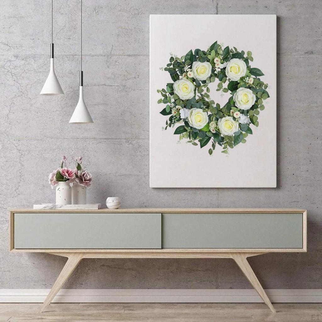 Artificial Green Leaves Wreath Eucalyptus Round Garland Outdoor Decoration
