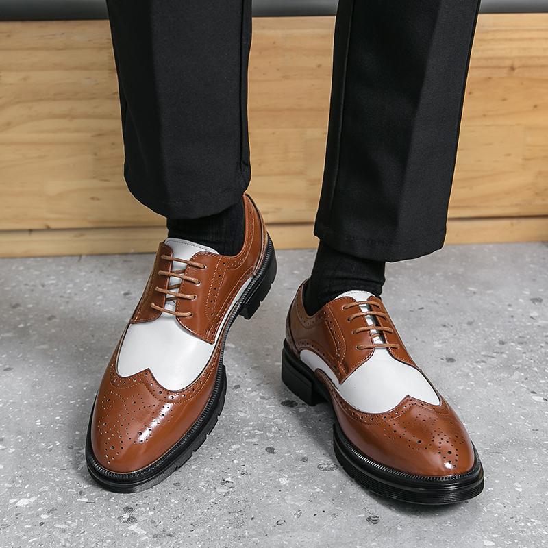 Men Business Brock Leather Shoes European American Breathable Anti-slip Lace-up Business Office Fashion Formal Shoes Sizes 38-46