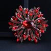 Broche Vintage de Girassol com Cristal, Design Antigo em Tom Dourado com Strass Vermelho, Acessório de Moda Statement Feminino para Presente de Casamento