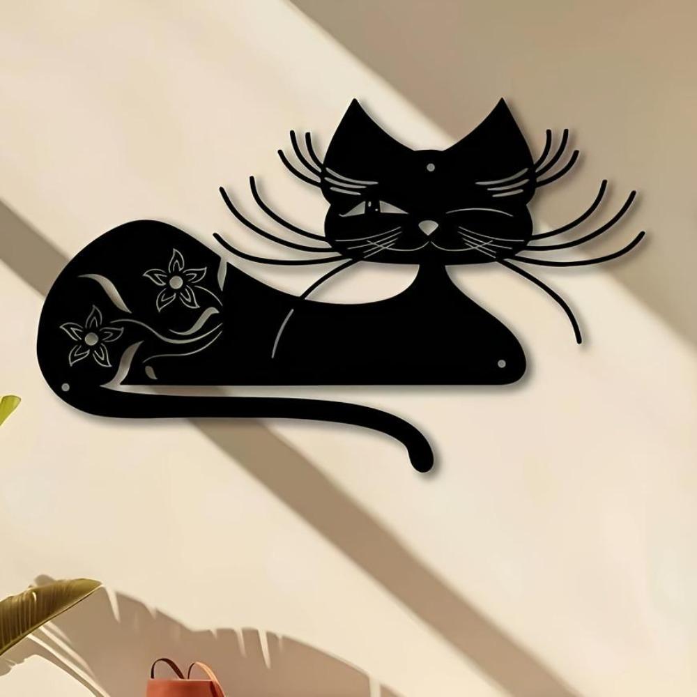 Black Cat Metal Wall Art Indoor Outdoor Sculpture Decor Halloween Christmas Gift