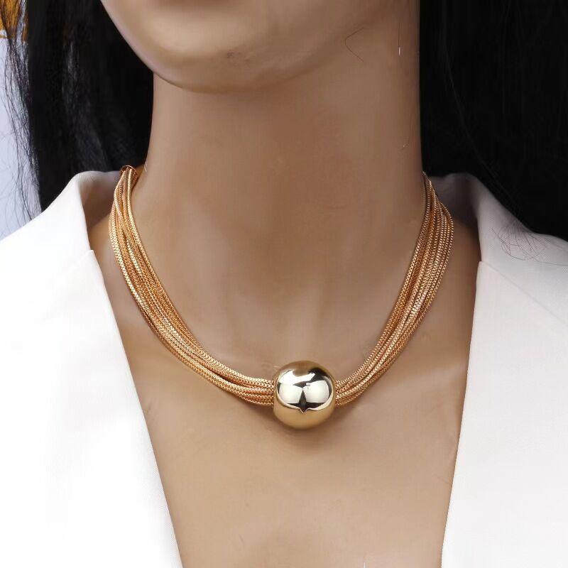 European and American Exaggerated Large Cylindrical Pendant Clavicle Necklace Hip-hop Trend Multi-layer 60CM