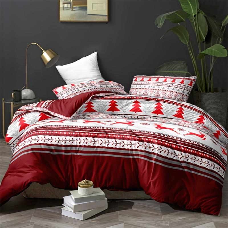 Festive Christmas Deer Print Duvet Cover Set with 2 Pillowcases - for EU Single, EU Double, US Single, US Double, US Queen