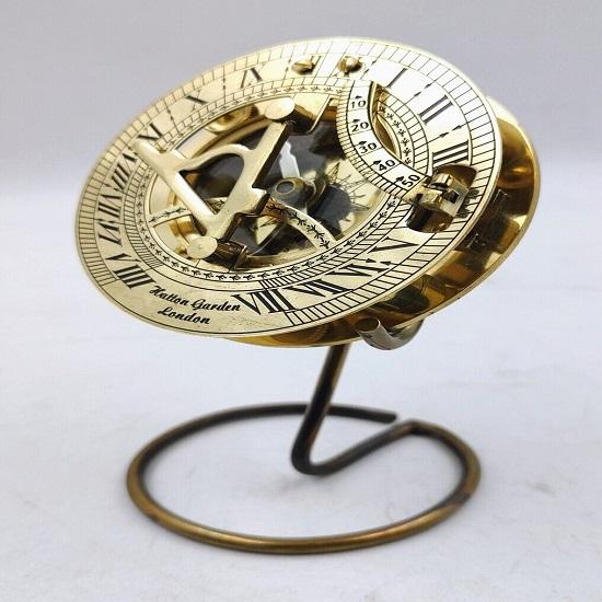 

Nautical Solid Round Compass with Sundial and Display Stand Collectible Gift