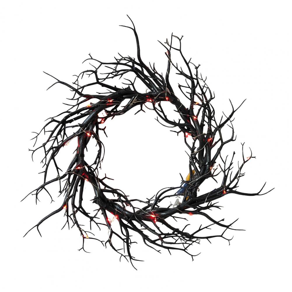 Halloween Black Branch Wreath for Front Door 18 Inch Spooky Gothic Artificial Twig Wreath for Wall Window Halloween Decor