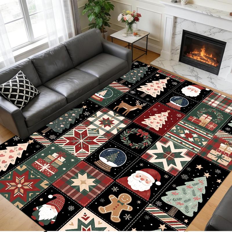 Christmas Printed Square Area Rug Soft Non Slip Floor Carpet For Bedroom Holiday Gift