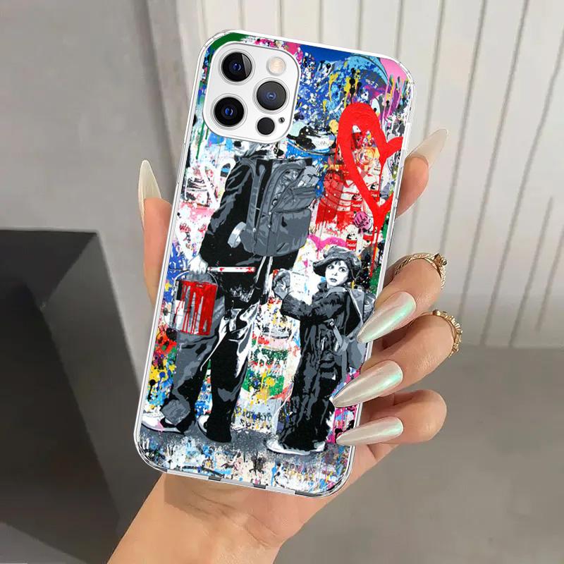 Banksy Graffiti Art Phone Case for Iphone 16 15 14 13 12 Mini 11 Pro Max 16E X XS XR 7 Plus 8 SE 2020 Soft Funda Print Shell